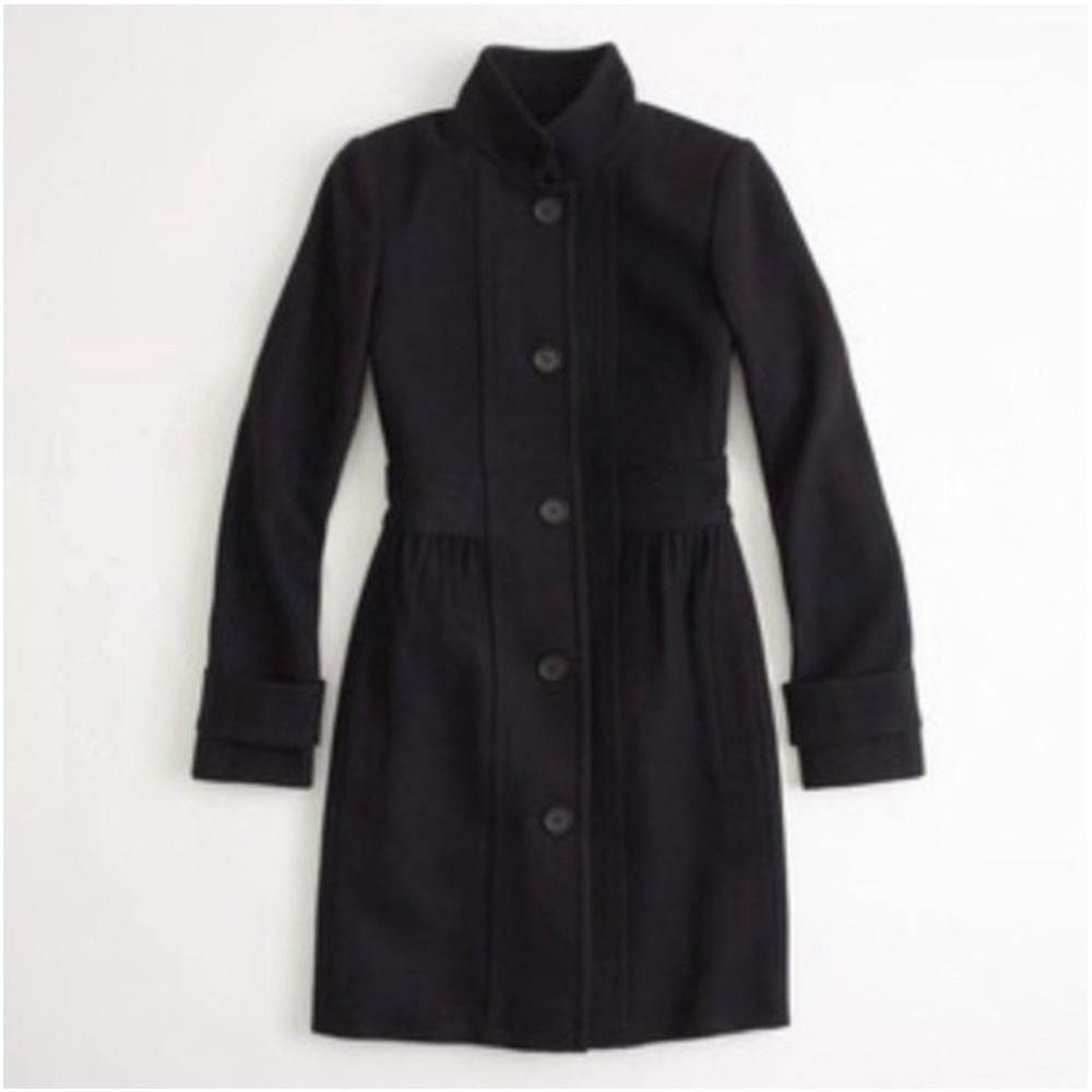 J CREW Double Cloth Coletta Lady Day Italian Wool Coat Black Size 4 Knee Length